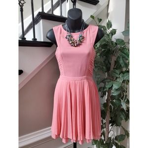 Maria de Guzman Pink Pleated Round Neck Sleeveless Knee Length Dress Size Small